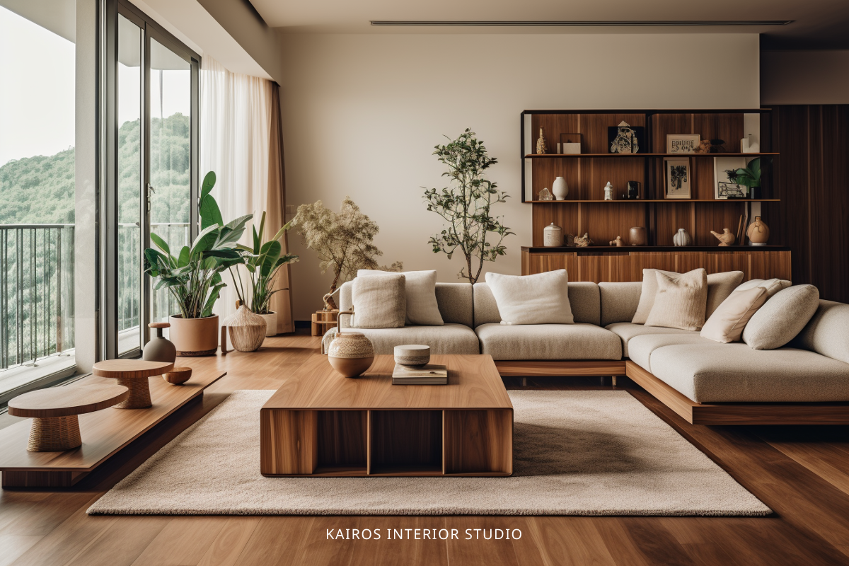 Beautiful Rustic Japandi Themed Living Room in Singapore