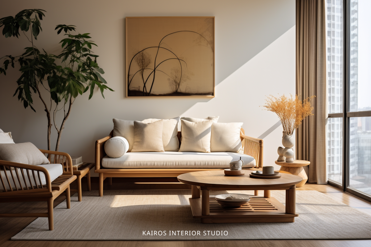 Elegant Afternoon in a Japandi style Living Room. Singapore.
