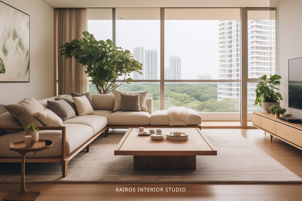 Natural Light flowing in from Open Balcony, Japandi Style, Singapore