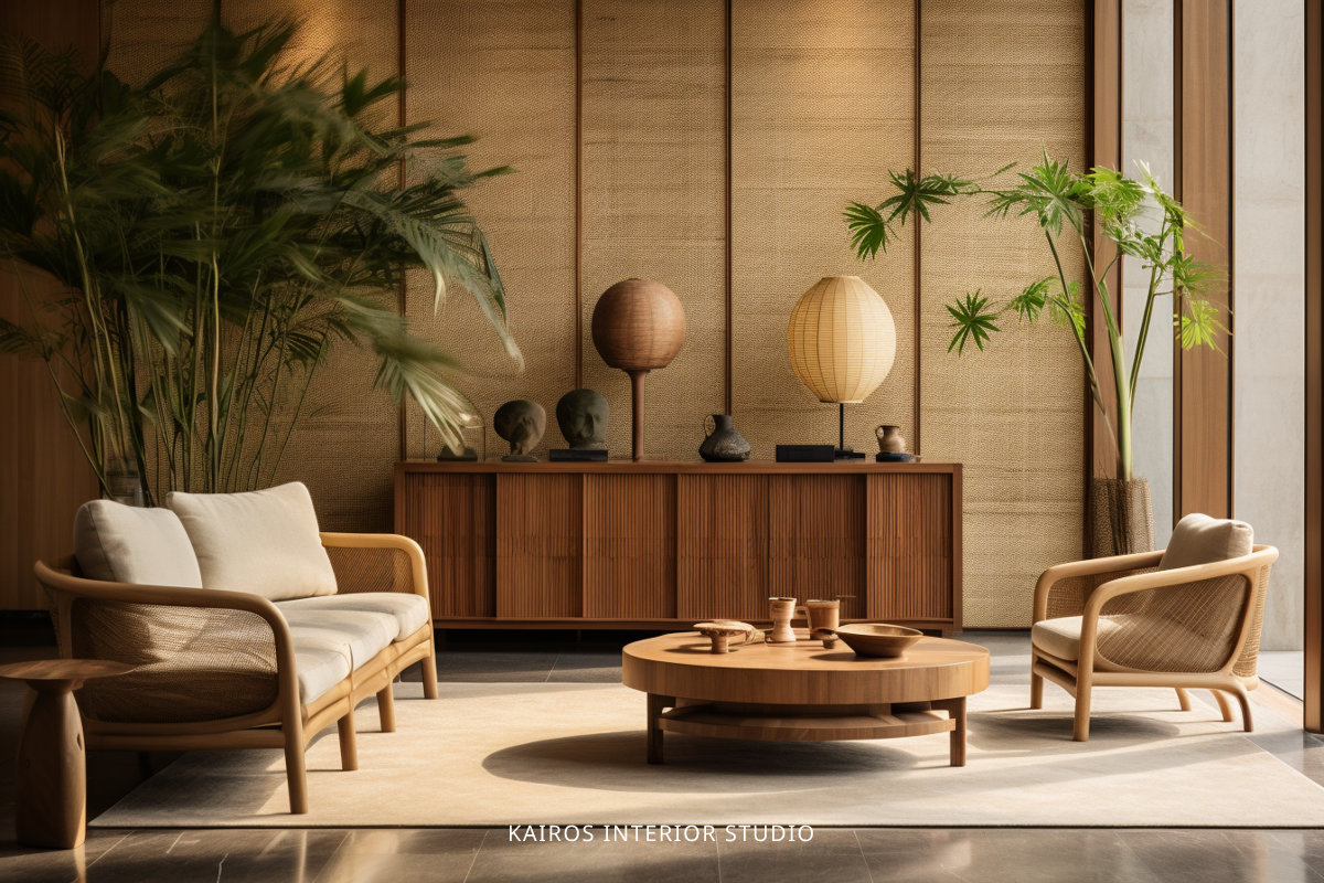Japandi Living Room in Singapore with Focus on Bamboo