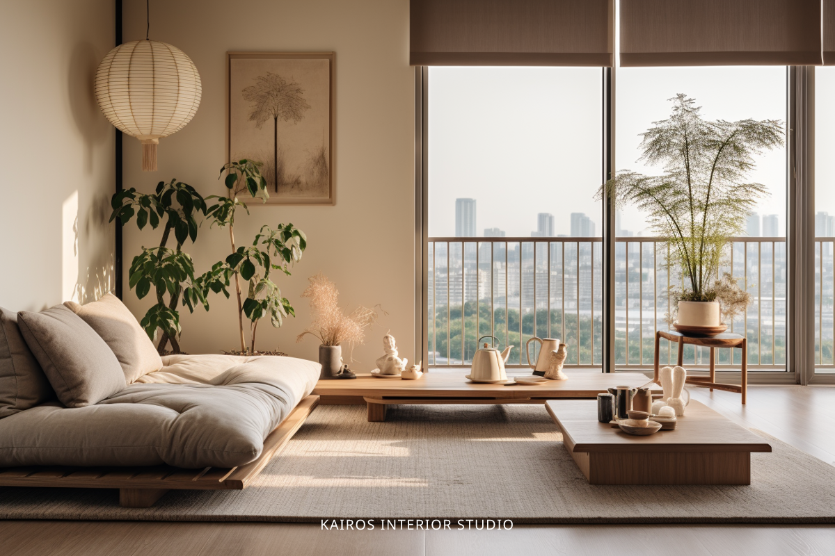 Japandi Style Singapore Living Room with Tatami Mats